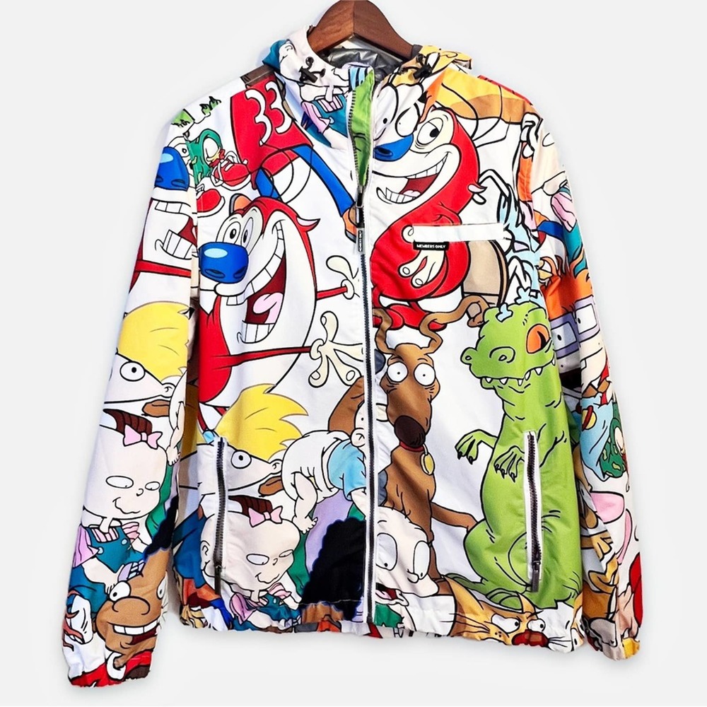 Members Only X Nickelodeon, White, Men’s L 90’s cartoons. Hooded, Zip up jacket